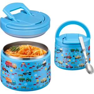 Soup Thermo for Hot Food Kids 14oz Lunch Containers with Buckle Lid Wide Mouth Hot Food Jar Vacuum Insulated Stainless Steel Bento Box Leakproof with Spoon(Blue)
