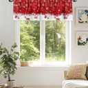 Christmas Window Valance Winter Snowflakes Window Treatment Merry Christmas Ball Ornaments Rod Pocket Curtain Valance,54x18 inch Xmas Snowflake Sparkle Red Kitchen Valance for Bathroom Cafe
