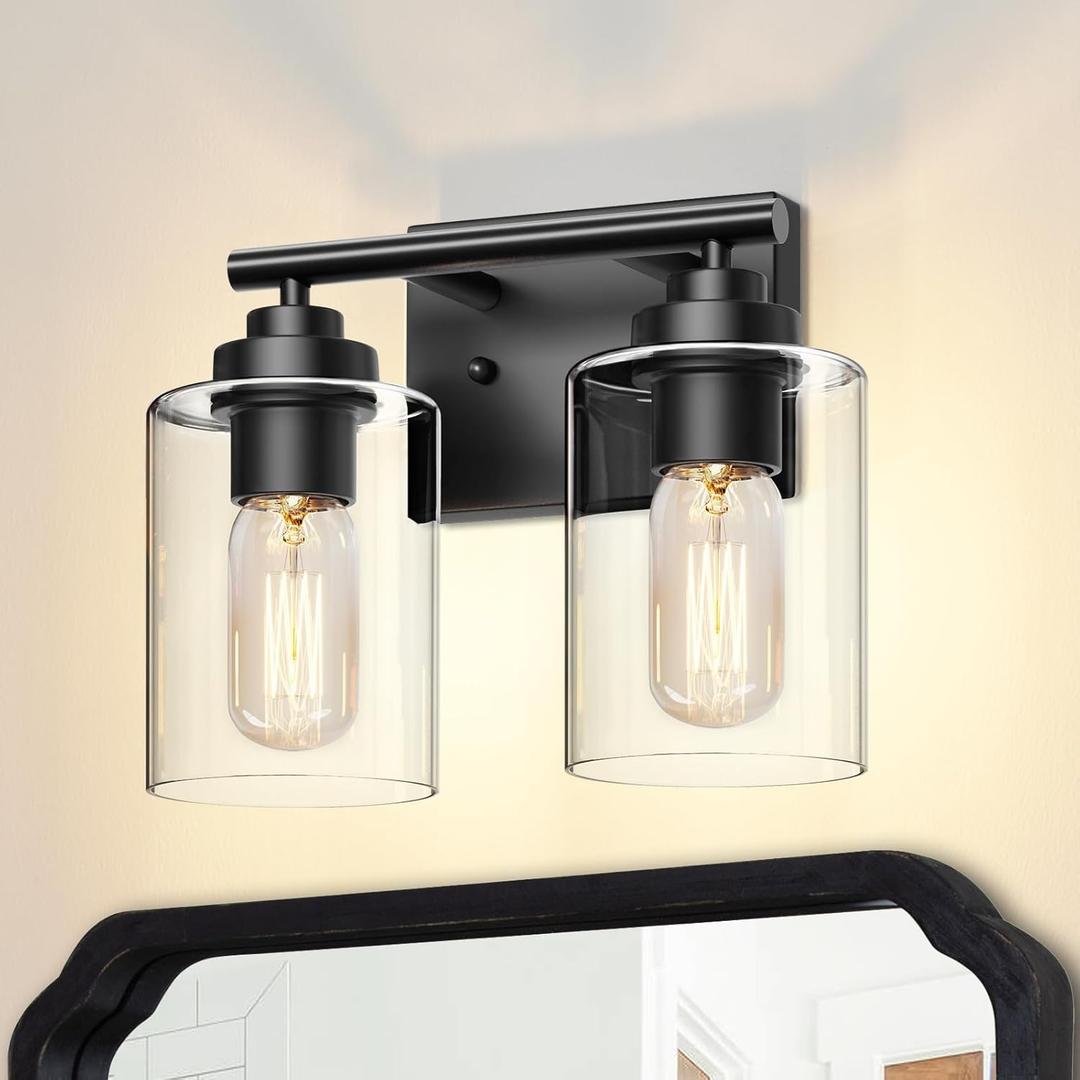 Bathroom Vanity Light Over Mirror,Bathroom Light Fixture Wall Sconce Lighting for Bedroom,Living Room (Black, 2-Light)