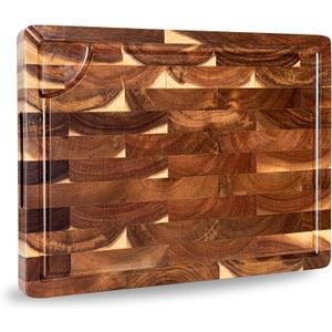 End Grain Butcher Block 15"x11", Premium Acacia Wood Cutting Board with Juice Groove, TJ POP Medium Chopping Board for Kitchen, 1.2" Thick
