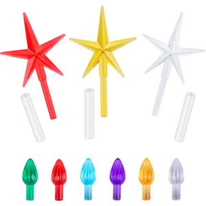Ceramic Christmas Tree Replacement Lights Bulbs, Flame Shape Light up Artcraft Accessories for Ceramic Tree, Multicolor Medium Twist Light Ornaments, 120Pcs + 3 Star