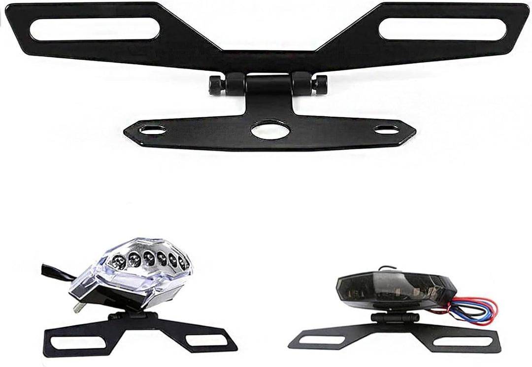 ANKIA Universal Adjustable Motorcycle Fold License Plate Tail Light Holder Motorbike License Plate Mount Holder Bracket for Suzuki Ducati Honda (Motorcycle License Plate Bracket)