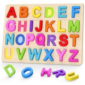 Zeoddler Alphabet Puzzles, Wooden Puzzles for Toddlers, ABC Shape Puzzles for Kids, Preschool Learning Activities, Gift for Girls Boys