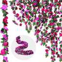 12 Pcs 100 ft Flower Garland Artificial Rose Vine with Green Leaves Hanging Artificial Flower Vines Ivy Garlands Wall Garden Decor for Room Wedding Birthday Arch Decor(Purple)