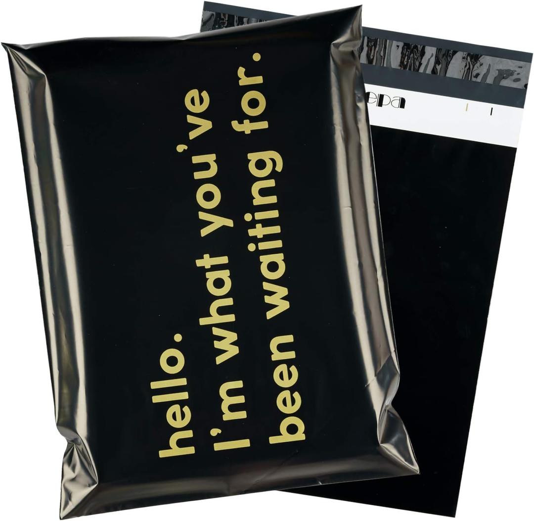 RUSPEPA Poly Mailer Shipping Bag with Self Sealing, Business Text Printed Design 2.3 Mil Heavy Duty Self Seal Mailing Envelopes, 100 Pack 10 x 13 inches, Black