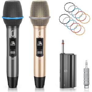 U60 Wireless Microphones, Dual UHF Microphone System with Rechargeable Receiver, Metal Karaoke Microphone for Singing, Wedding, DJ, Party, Speech, Church, Class, 200ft