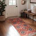 Area Rug 2x6 Rug Machine Washable Non-Slip Low Pile Print Pattern Western Rug for Living Room Bedroom Entryway Tribal Series -Red/Orange