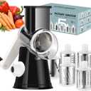 Ourokhome Rotary Cheese Grater Hand Crank, Kitchen Shredder Speed Mandolin Slicer Ice Shaver with Handle and Drum Blades for Cheese, Vegetable, Nuts, Chocolate, Potato, Carrot, 5 Blades, Black