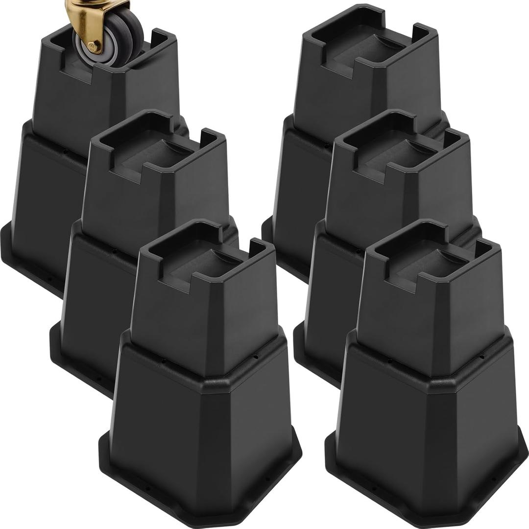 Adjustable Bed Furniture Risers Elevation in Heights Heavy Duty Risers for Both Posts and Wheels of Furniture Sofa Bed Couch Table (Black 6 Pack, 8 Inch)