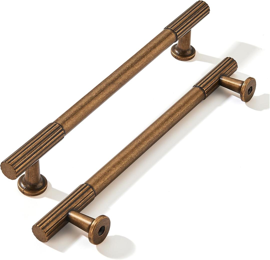 khtumeware 6 Inch Hole Center 2 Pack Antique Brass Heavy Duty Solid Vintage Brass Cabinet Pulls, Kitchen Drawer Handles, for Dresser cabinets, cabinets, Door cabinets, Hardware