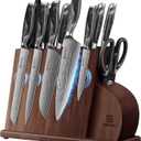 Knife Set for Kitchen 14 Pieces with Magnetic Block, German Razor Sharp High Carbon Stainless Steel Damascus Pattern, Full Tang Ergonomic Handle, Black Flowing Cloud Design (Black-14 Piece)