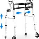 Delog Narrow Folding Walker for Seniors, 3 in 1 Folding Walker with 5 Front Wheels Width Adjustable Compact Standard Walker Support Up to 350lbs