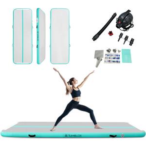 Air Gymnastics Mat Inflatable & Tumbling Mat 4/8 Inches Thick with Electric Pump + Free Foot Pump Ideal for Home, Gym, Water, and Beach Use