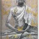 Yelash Buddha Statue Picture Decor Wall Art Canvas Painting Buddhism Sitting Zen with Gold Butterfly for Bedroom 24"x48"