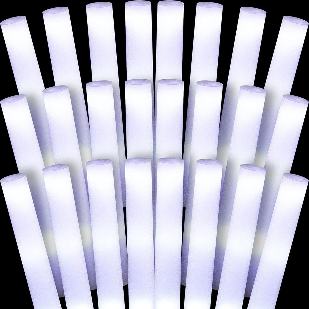 Liliful 100 Pcs LED Foam Sticks Bulk White Light up Sticks Flashing Glow Baton Wands Themed Party Set, Glow in the Dark Party Supplies for Wedding, Raves,Concert,Birthday,Sporting Events