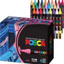 Uni Posca Paint Markers, 5M Medium Acrylic Markers with Reversible Tips, Artist Recommended for Gifts, Decorations, Fabric, Metal, Glass, Wood and Canvas, Assorted Colors, Set of 29