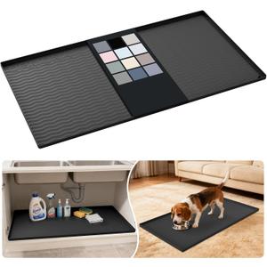 URMONA Waterproof Silicone Under Sink Mat 40'' x 22'' Shelf Liner for Kitchen and Bathroom, Cabinet and Counter Protector, Storage and Organizers, Litter Mat, Pet Cat Puppy Essentials(Black)