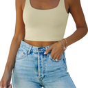 REORIA Women’s Sexy Square Neck Double Lined Seamless Sleeveless Cropped Tank Yoga Crop Basic Tops S