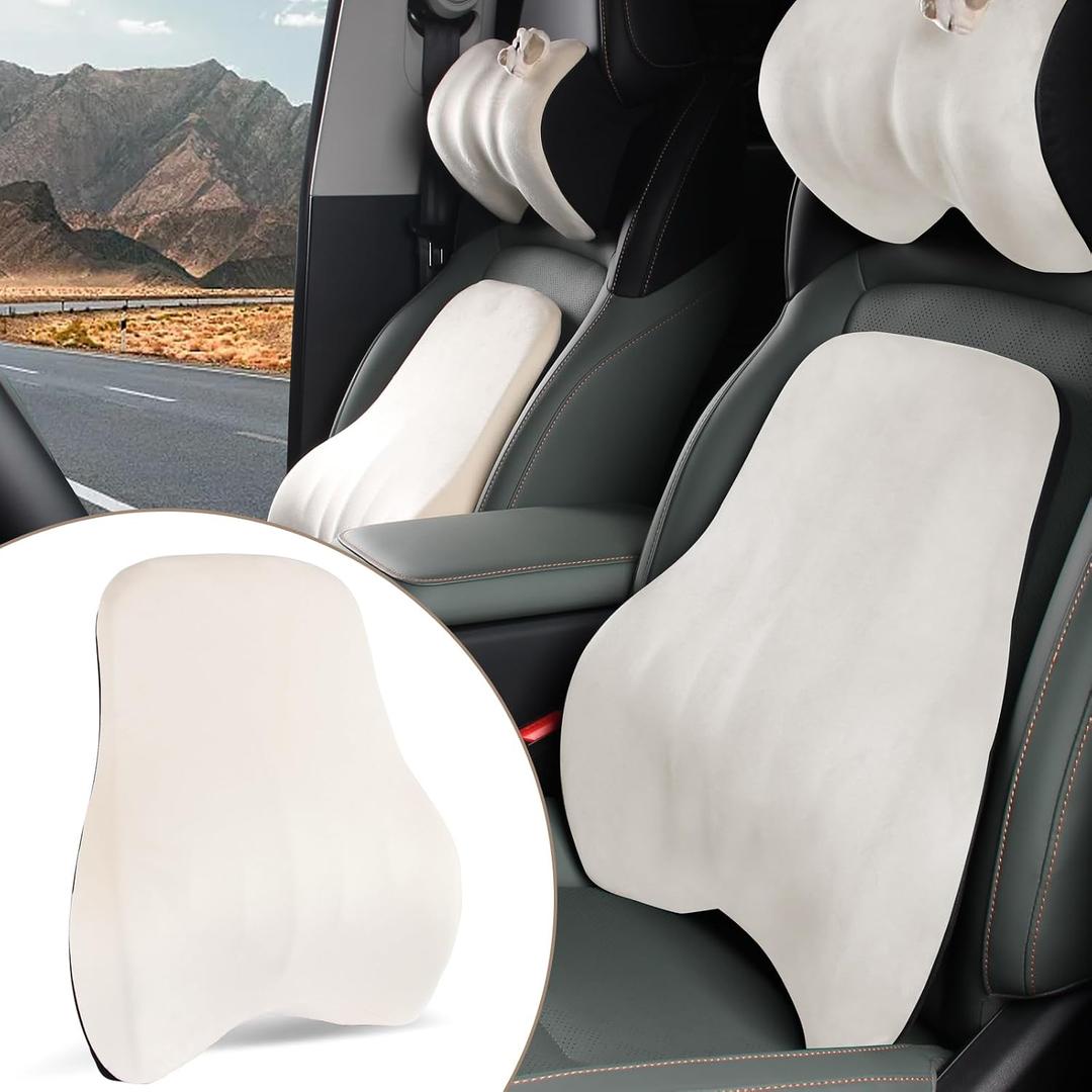 1Pcs White Lumbar Support Pillow Multi-Functional Back Cushion For Car,Office Chair, Or Gaming Chair Use,100% Memory Foam Back Cushion For Lower Back Pain,Breathable Micro-Channel Design-Ergonomic.