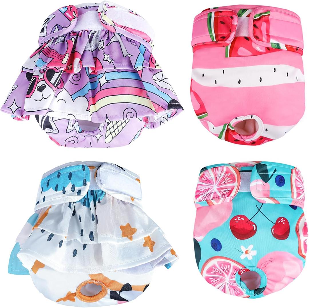 XPCARE Washable Female Dog Diapers (4 Pack) - Reusable Doggie Diapers with Adjustable Snaps, High Absorbency Leak-Proof Puppy Diapers for Female Dog in Heat, Period, Incontinence, X-Large