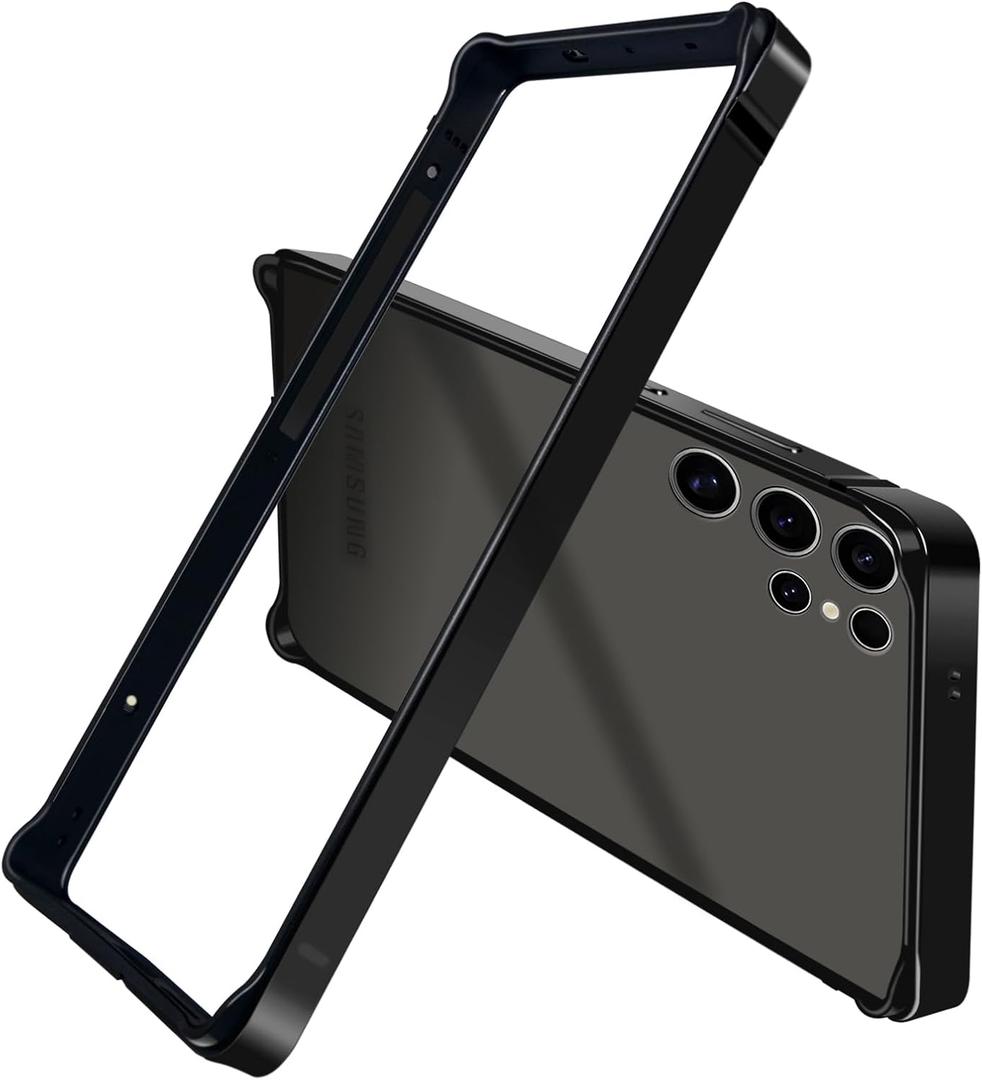 New Aluminum Frame Metal Bumper Frame Slim Hard Cover Suitable for Samsung s25ultra case, Metal Frame with Soft Inner Bumper, Raised Edge Protection (Titanium Black, Galaxy S25 Ultra)