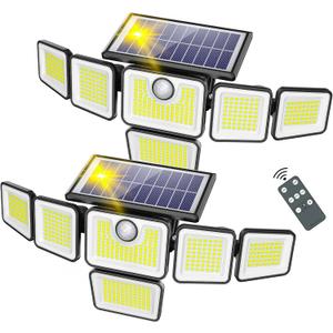 Solar Outdoor Lights, 3000LM Solar Flood Lights with 401 LED, 6 Heads Motion Sensor Light 360 Beam Angle, IP65 Waterproof,3 Adjustable Brightness, Remote Control Security Light 2 Packs Solar Outdoor Lights, 3000LM Solar Flood Lights with 401 LED, 6 Heads Motion Sensor Light 360 Beam Angle, IP65 Waterproof,3 Adjustable Brightness, Remote Control Security Light 2 Packs