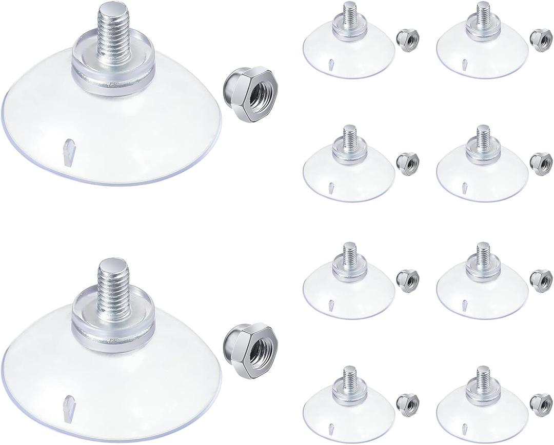 10 Pcs Suction Cups for Glass Window Screw Suction Pads 1.73"/44mm PVC Clear Sucker Pads with Cap Nut M6 Thread for Home Organization Bathroom Window Wall