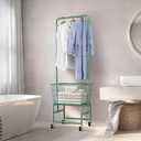 Rolling Laundry Cart with Wheels, Laundry Hamper Basket Organizer with Clothes Hanging Rack, Wire Storage Cloth Shelf Butler, Green, 23 x 19 x 2.73 inches