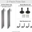 EXCELLO GLOBAL PRODUCTS Premium String Light Poles - 2 Pack - Extends to 10 Feet Deck Mount (Wood/Concrete)