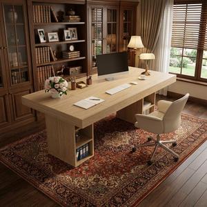 IDEALHOUSE 63Executive Desk with Cabinet Storage, Farmhouse Home Office Desk, Wooden Computer Desk with Extra Thickened Tabletop & Metal Frame, for Work Study Writing, Oak