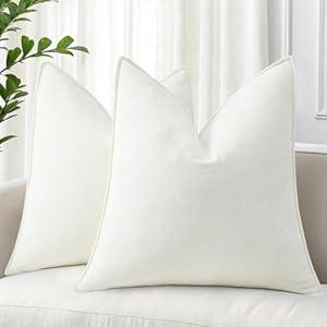 decorUhome Couch Throw Pillow Covers 26x26 Set of 2, Decorative Soft Euro Neutral Chenille Pillow Covers with Elegant Design for Sofa Bed Living Room Home Decor, Cream White
