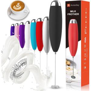 Anteday Electric Milk Frother Handheld, Quality Frother Wand for Coffee, Battery Operated (Not included) Drink Mixer Matcha Whisk, Functionality Foam Maker for Frappe Hot Chocolate, Cappuccino, Lattes (Black)
