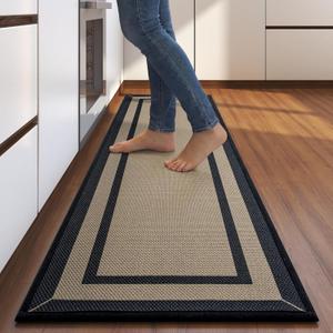 Kitchen Mat Non Slip, Washable Kitchen Rugs, Absorbent Kitchen Mats for Floor, Rubber Backing Soft Standing Floor Mat Runner Rugs,Front of Sink, Easy to Clean and Maintain, Linear Brown 17"x59"