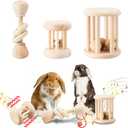 3 Pcs Wooden Bunny Toys - Safe Rabbit & Guinea Pigs Teeth Grinding Toys for Chinchillas, Hamsters & Small Animals - Indoor & Outdoor