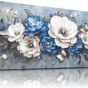 Vintage Floral Wall Art Large Flower Canvas Wall Art Flower Pictures Wall Decor Floral Wall Decor White Blue Painting Farmhouse Wall Decor For Bedroom Living Room Aesthetic Home Decor, 48"L x 24"W