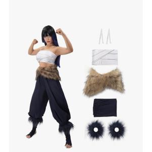 DAZCOS Anime Inosuke Female Cosplay Costume Set Crop Tops Pants Apron Outfit for Party Halloween, XL
