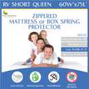 RV Short Queen Mattress Protector (8 to 11 Depth) - Waterproof Zippered Encasement 60" W x 75L Premium Quality Hypoallergenic Bed Cover Protects Against Bedbugs Dust