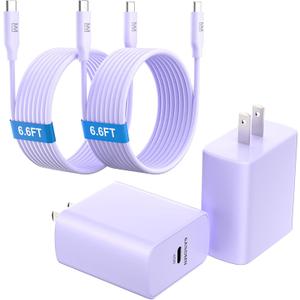 45W Super Fast Charger Type C, [2 Pack] 45 Watt USB-C Charger PD/PPS Wall Charging Block for Samsung Galaxy S25 Ultra/S24/S23 Ultra/S23+/S22 Ultra/S22+/S20 Ultra, Tab S8(Purple, with 2X 6.6ft Cable)
