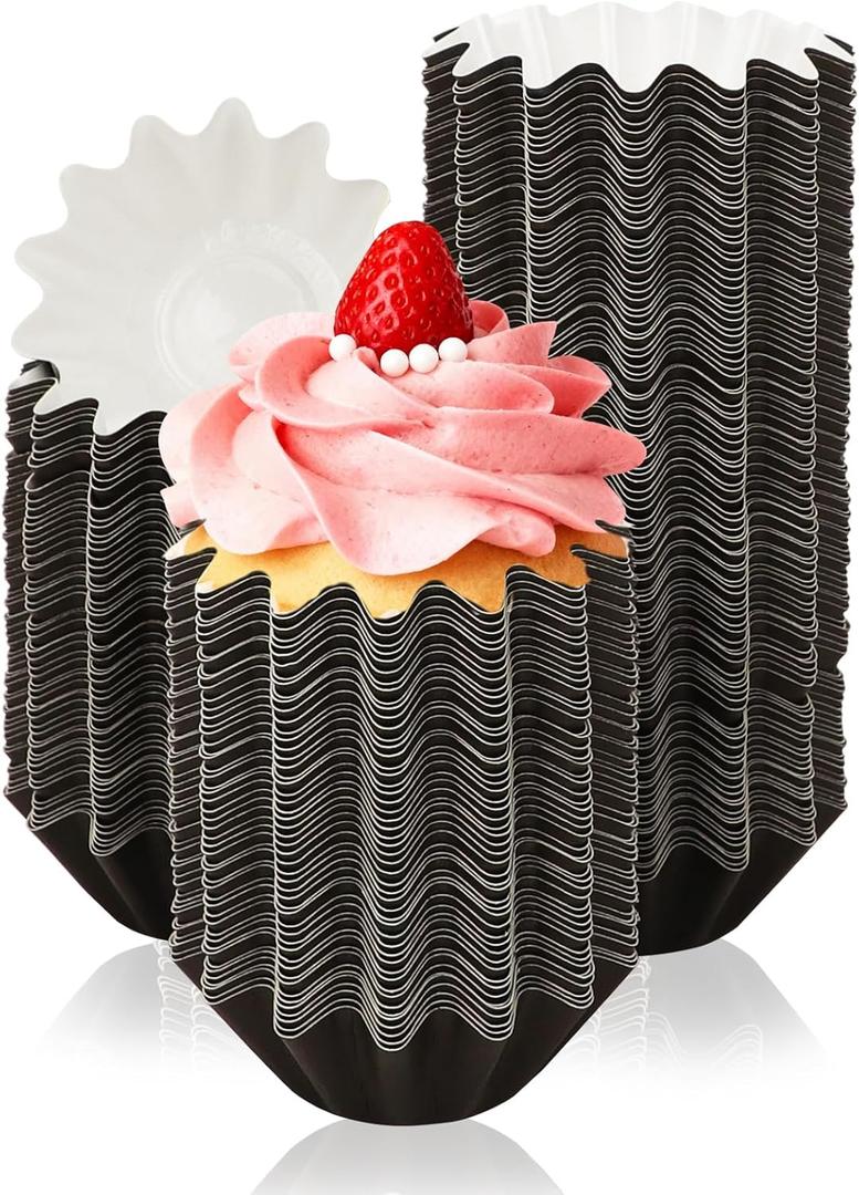 200 Count Cupcake Liners Baking Cup Flared Grease-proof Coated Paper Wave Muffin Wrappers Standard Cupcake Cups for Party, Wedding, Birthday, Christmas (Brown)