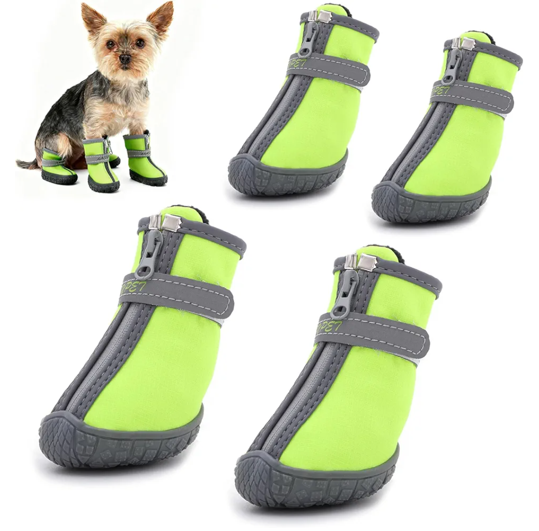 Dog Shoes for Small Dogs, Dog Boots Paw Protector for Winter Snow Hot Pavement, Anti-Slip Dogs Booties with Reflective Strips for Ourdoor Walking, Indoor Hardfloors Green Size3