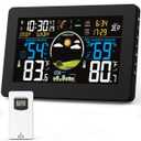 Weather Station Wireless Indoor Outdoor Thermometer, 7.5" VA Display with Remote Sensor, Home Weather Station with Weather Forecast, Temperature, Humidity, Atomic Clock, Black