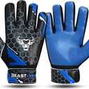 BEAST RAGE Soccer Goalkeeper Gloves for Kids Boys Youth,Soccer Goalie Gloves 4MM Anti-Slip Latex Palm Double Wrist Support,All Weather Football Gloves (Size 5 Suitable for 9-12 Years Old, Blue)