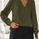 dowerme Womens Tops 2026 Spring V Neck T-Shirts Long Sleeve Shirts Lace Crochet Work Blouses Dressy Casual Loose Tunics (Green, S)