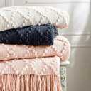 BOURINA Navy Throw Blanket 50 x70 Inches Jacquard Argyle Throw Textured Solid Soft Throws and Blankets for Sofa or Bed Knitted Decorative Blanket