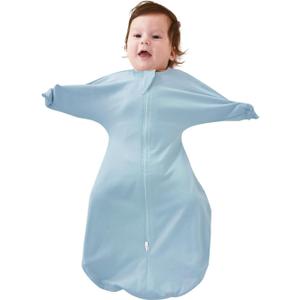 ZIGJOY Baby Transitional Swaddles for Newborns: 0.5 Tog Arms Up Sleep Sack 3-6-12 Months Soft Cotton Shark Fin 2 Way Zipper (Blue)