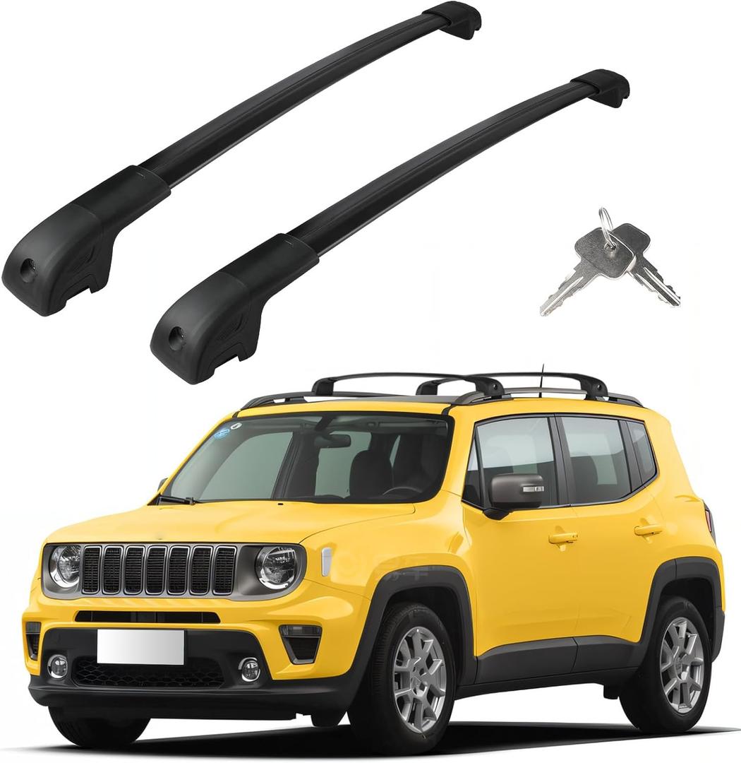Roof Rack Cross Bars Compatible with Jeep Renegade 2015-2024, Adjustable Aluminum Heavy Duty 300 LBS Anti-Theft Lock Cargo Carrier Rooftop Crossbar Accessories for Bike, Basket, Snowboard, Luggage