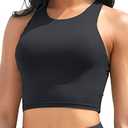 Yonique Women Bikini Top Only Crop Swim Top Longline Swimsuit Tops High Neck Bathing Suit Top Black Medium