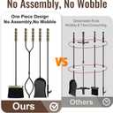 AMAGABELI GARDEN & HOME Fireplace Tools Set 5 Pcs Wrought Iron Indoor with Stand for Fire Place Kit Holder Wood Stove Hearth Accessories Chimney Fire Pit Tongs Shovel Brush Poker Fireset Outdoor Brass