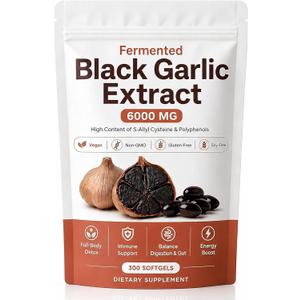 Estella Fermented Black Garlic Extract Softgel, 90-Day Matured with S-Allyl Cysteine, Odorless Garlic Supplement for Daily Digestive Balance, Immune & Antioxidant Support, Vegan, 300 Capsules
