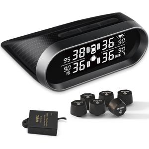 Promata RV Tire Pressure Monitoring System, Carbon Fiber Style RV TPMS with 6 Tire Pressure Sensors, Eye Protection Clear LCD Display, Intelligent Trailer Detection for Travel Trailer Motorhome Camper